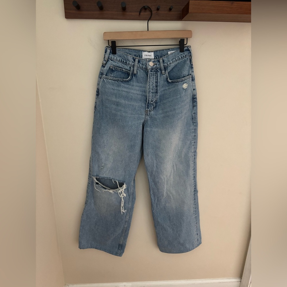 Frame Le High N Tight Wide Leg Bilson Rips Wash Distressed Jean 27 - Picture 5 of 8